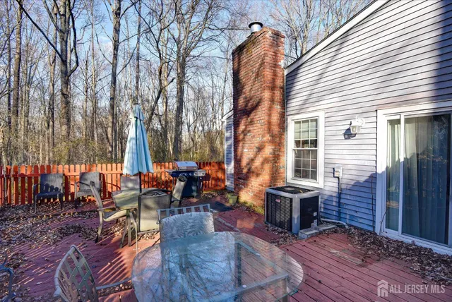 an outdoor space with seating