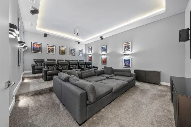 a outdoor living space with furniture and a fireplace