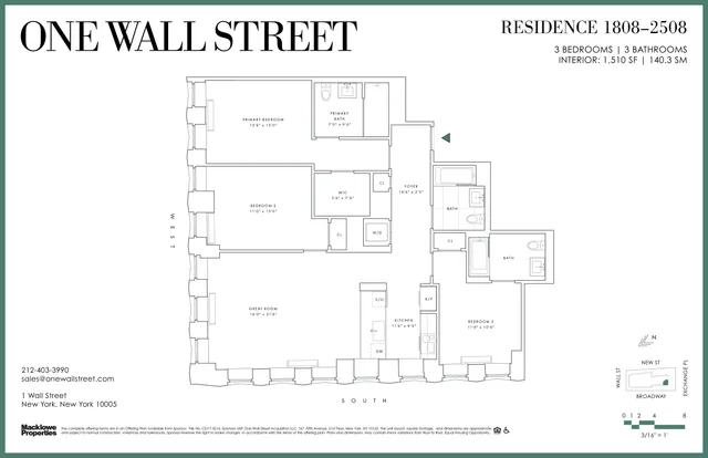 $2,995,000 | 1 Wall Street, Unit 2308 | Financial District