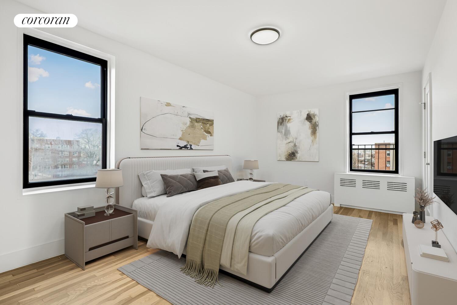 9511 Shore Road, Unit 609 Brooklyn, NY 11209 - Photo 7 of 16 a bedroom with a bed and a window