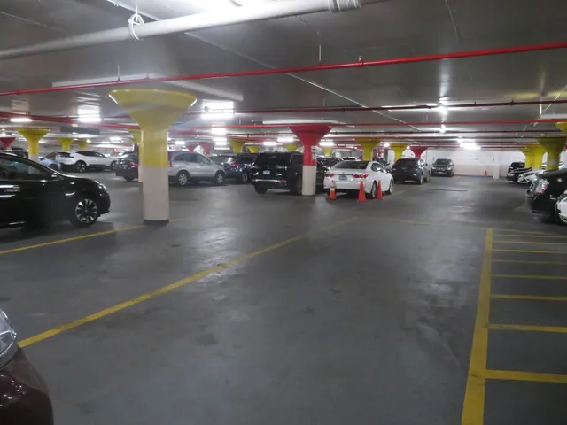a view of a parking garage with cars
