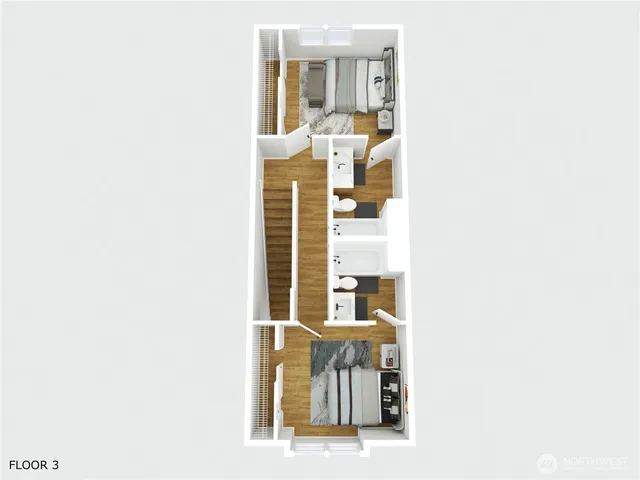 a balcony with a bench