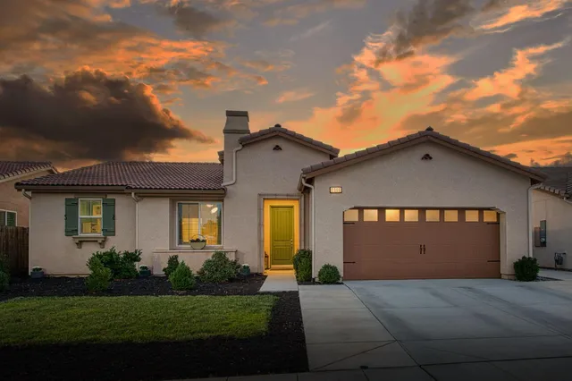a front view of house with a garden