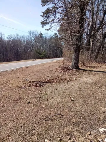 a view of a yard with snow on the road