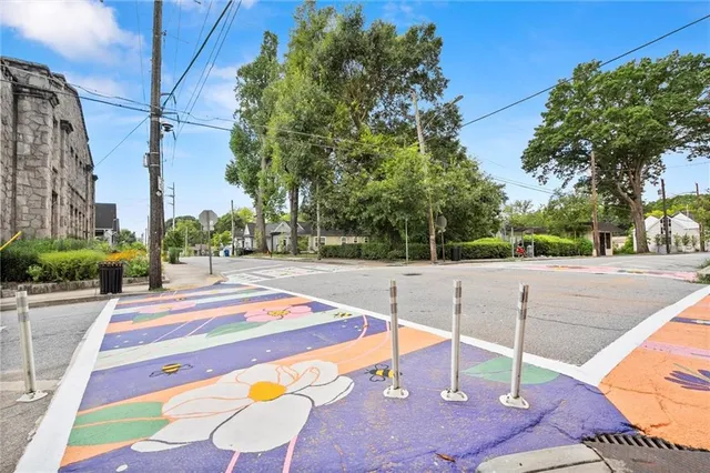 a outdoor space with lots of trees