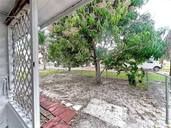 a view of a yard with tree s