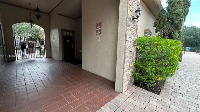 a view of a garden with a slide