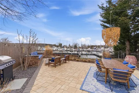 a view of a terrace with seating area