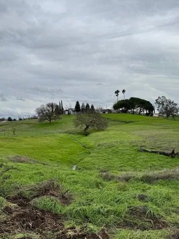 a view of a field with an ocean view