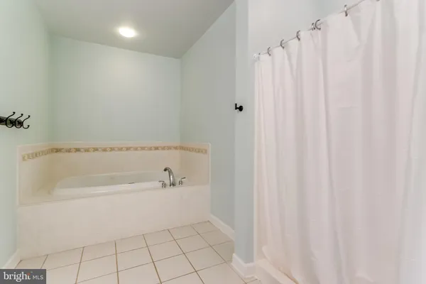 a bathroom with a bathtub and a shower curtain