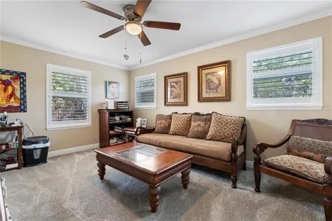 a view of stairs and flowers