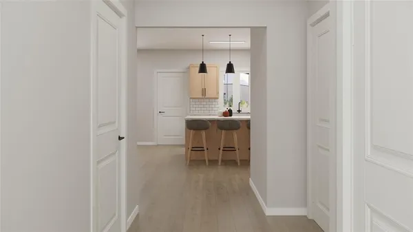 a view of a room that has a bench in it