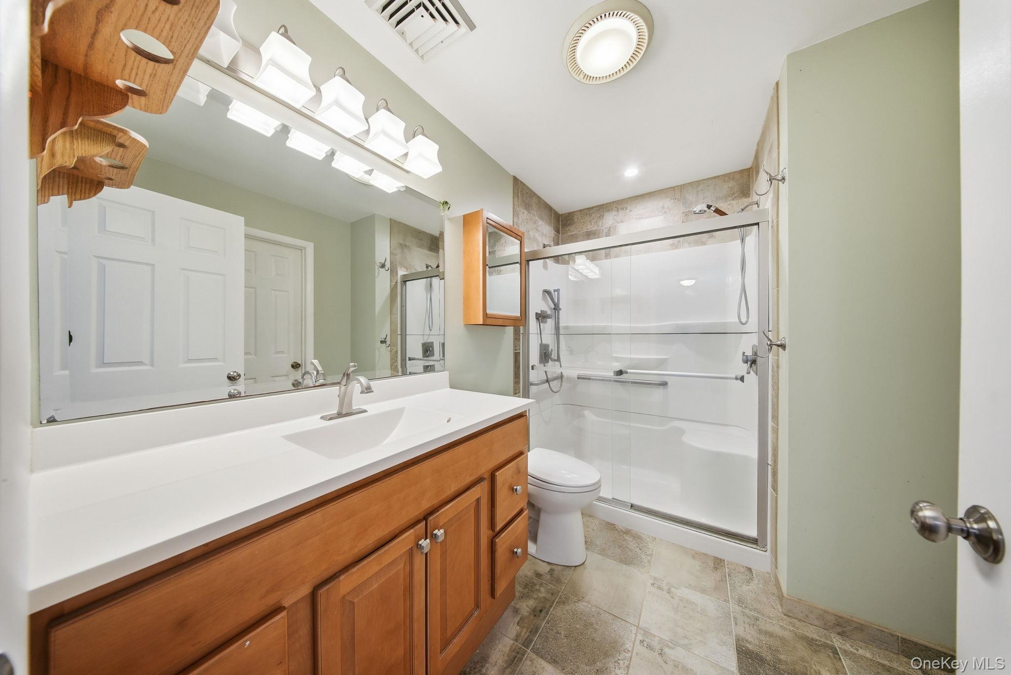 139 Renner Road Mountain Dale, NY 12763 - Photo 24 of 50 a bathroom with a sink a toilet a mirror and shower