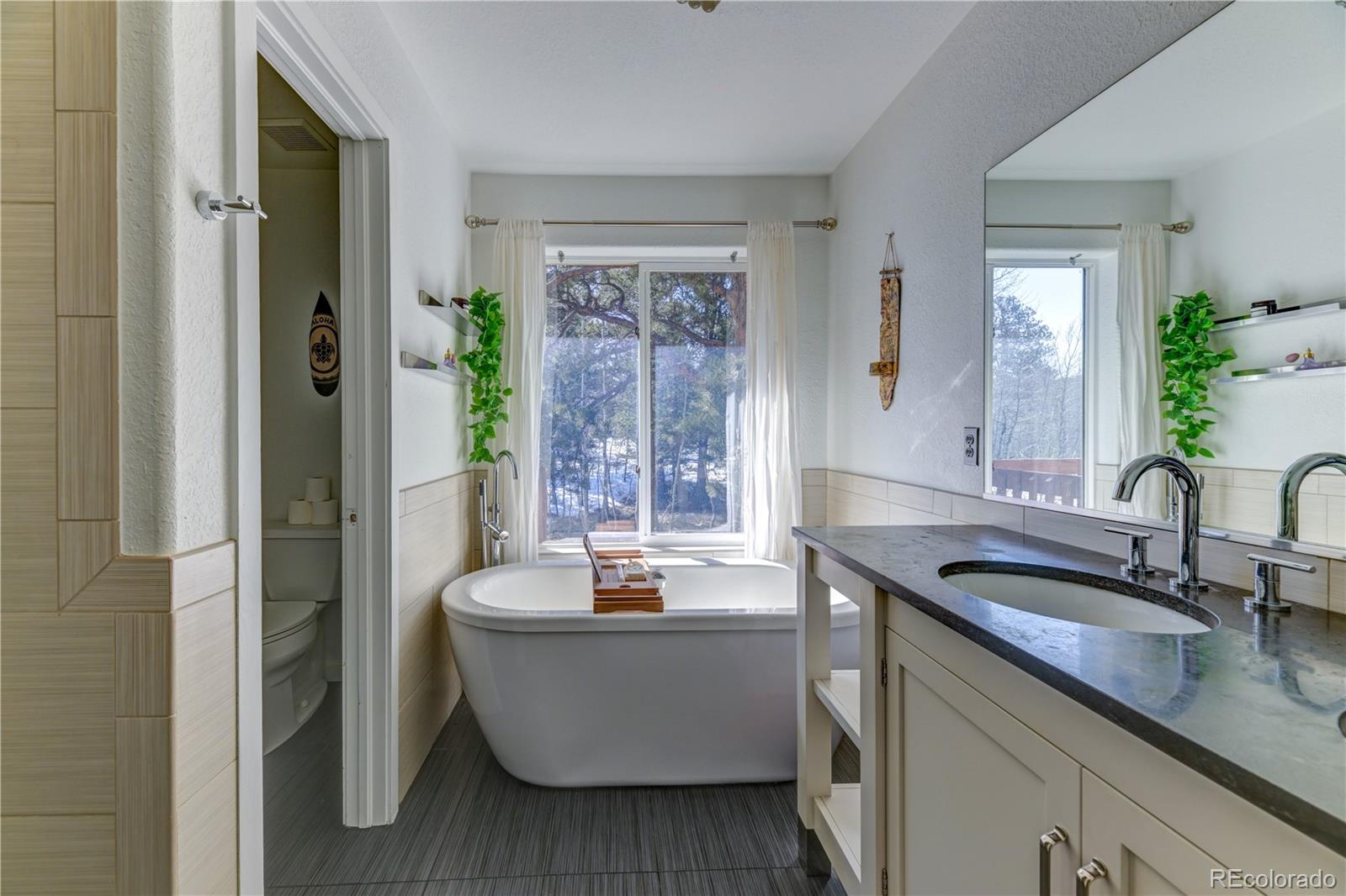 186 Thunder Ridge Road South Nederland, CO 80466 - Photo 34 of 50 a bathroom with sink a mirror and a bathtub