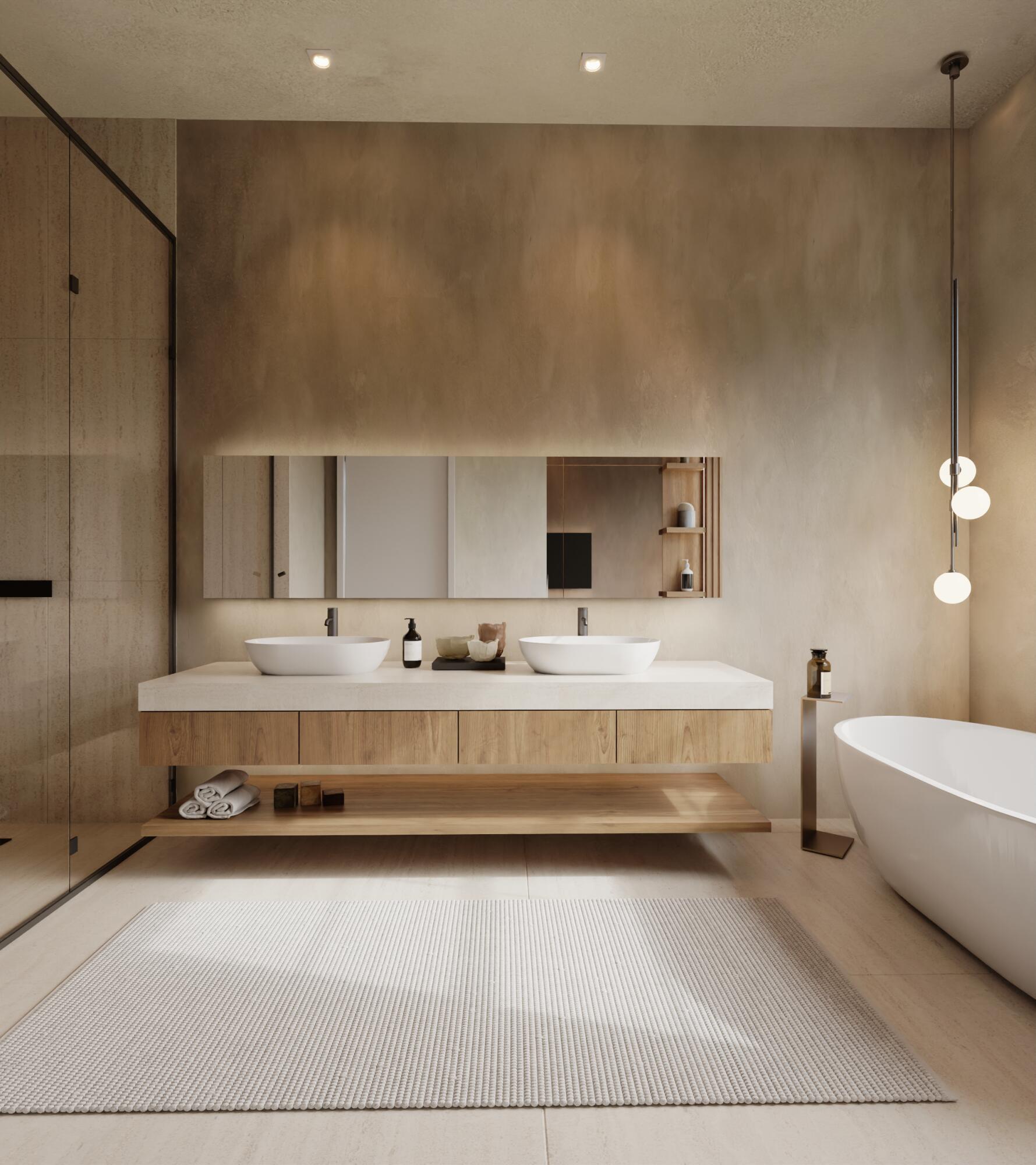 102 Southeast 5th Avenue, Unit 6 Delray Beach, FL 33483 - Photo 15 of 23 a bathroom with a double vanity sink mirror and bathtub