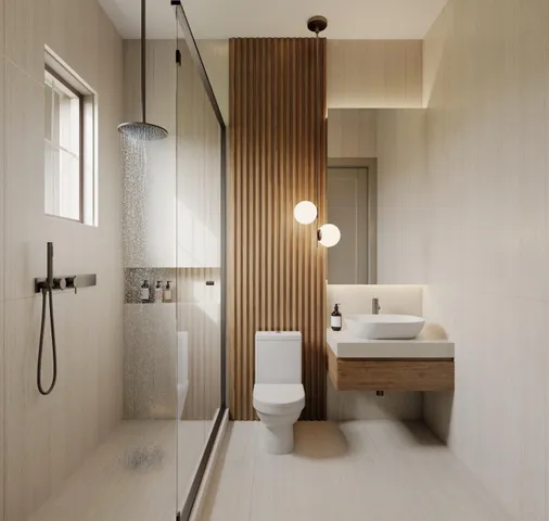 a bathroom with a double vanity sink toilet and shower