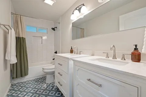 a bathroom with a sink a toilet and a shower