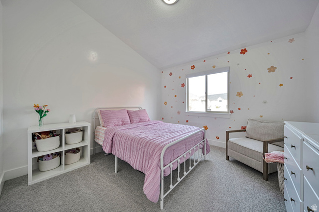 11730 South Shadow Lane Draper, UT 84020 - Photo 11 of 24 Bedroom featuring lofted ceiling and light colored carpet