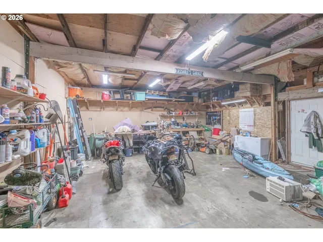 a view of a garage with a bike