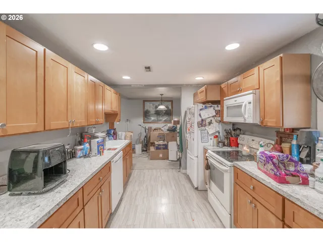 a kitchen with lots of counter top space