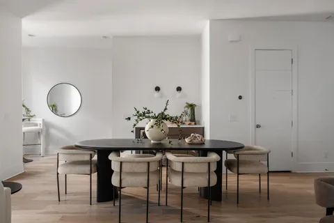 a view of living room with wooden floor