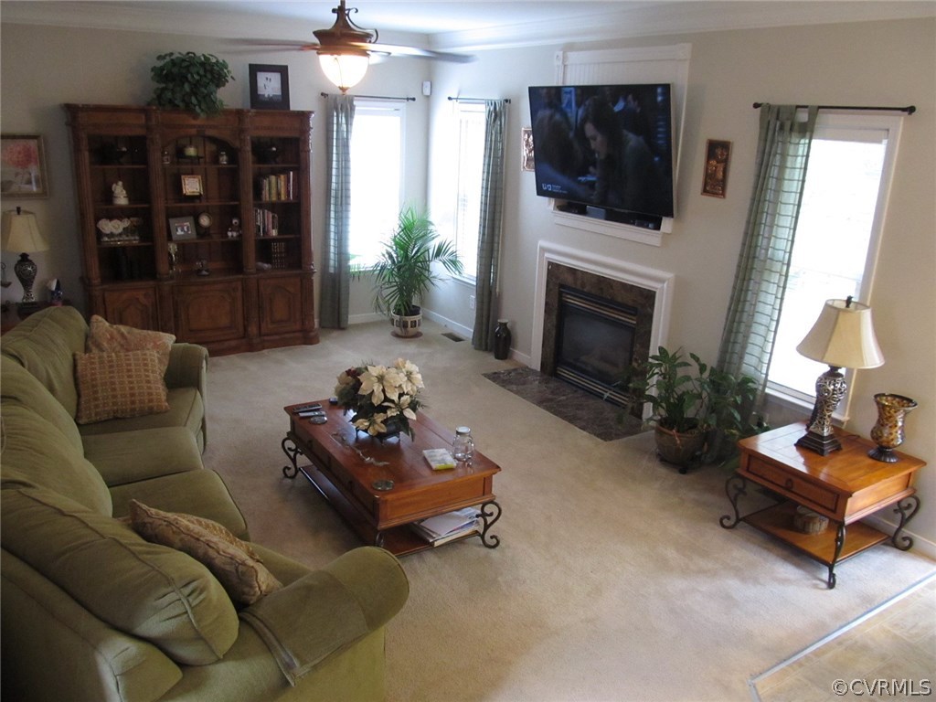 9366 Springmount Terrace Chesterfield, VA 23832 - Photo 6 of 20 a living room with furniture a flat screen tv and a fireplace