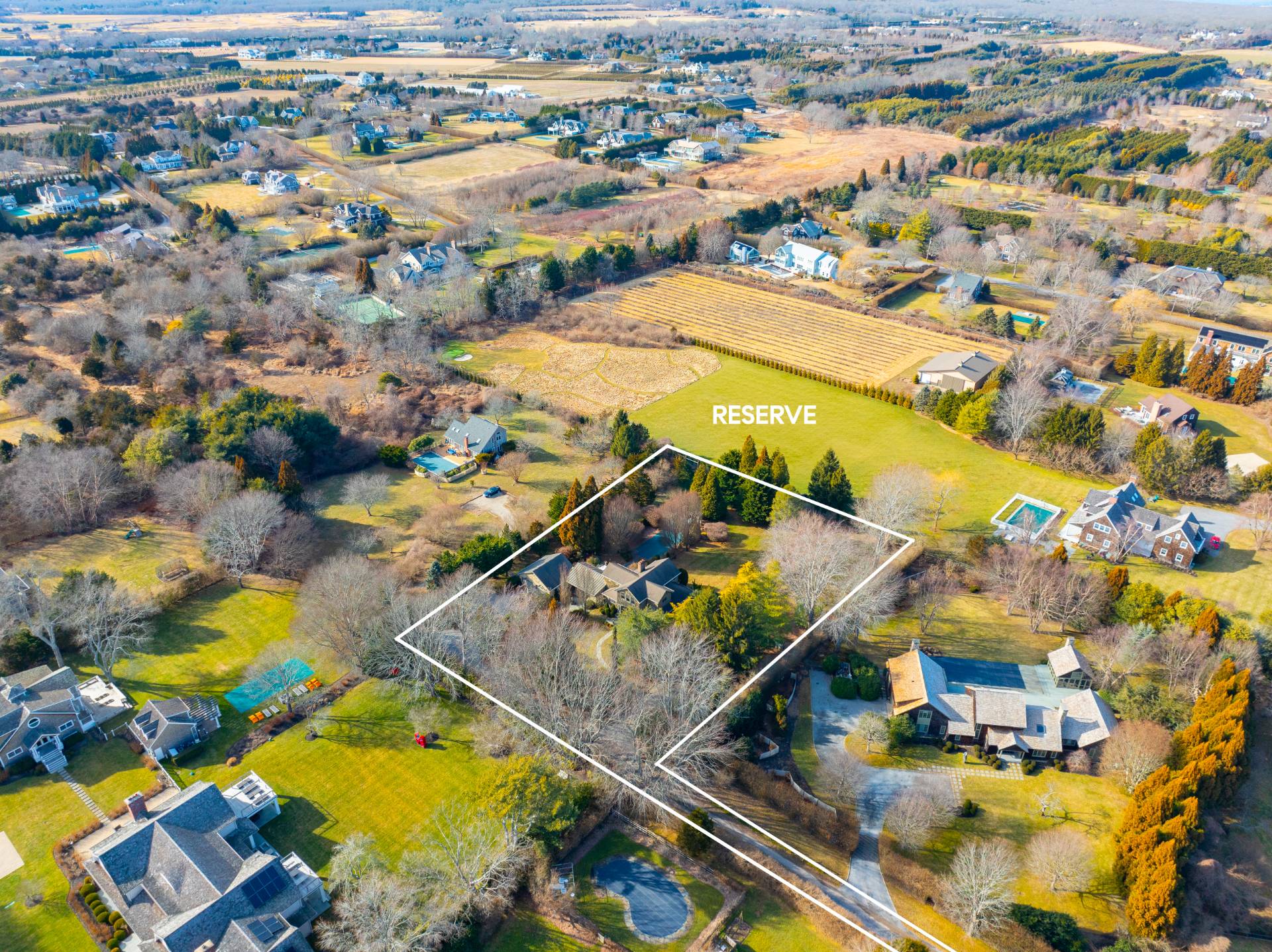 an aerial view of residential houses with outdoor space