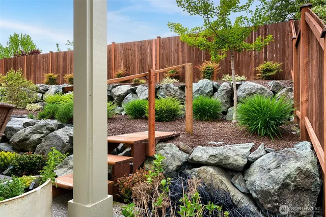 a view of a backyard with plants