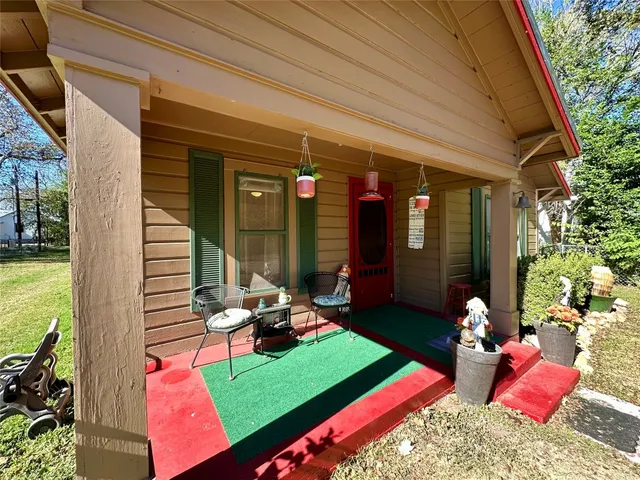 a front view of a house with patio