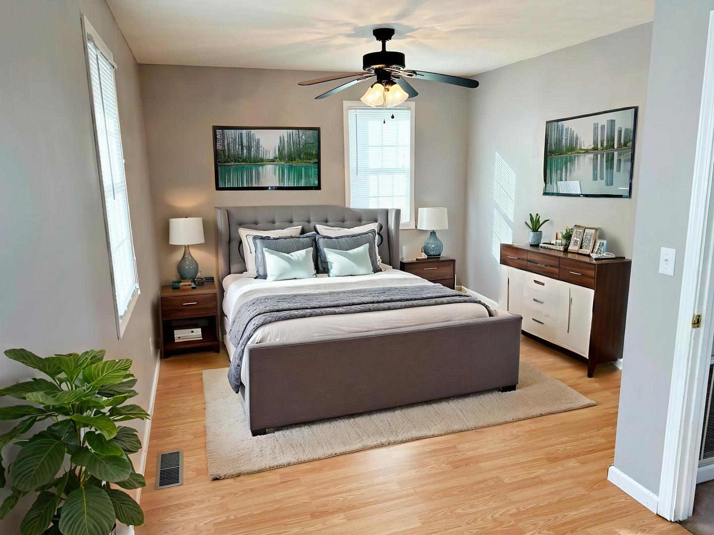 1062 Cedar Lane Metropolis, IL 62960 - Photo 5 of 30 a bedroom with a large bed a chandelier and windows