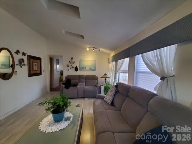 a living room with furniture potted plant and a window