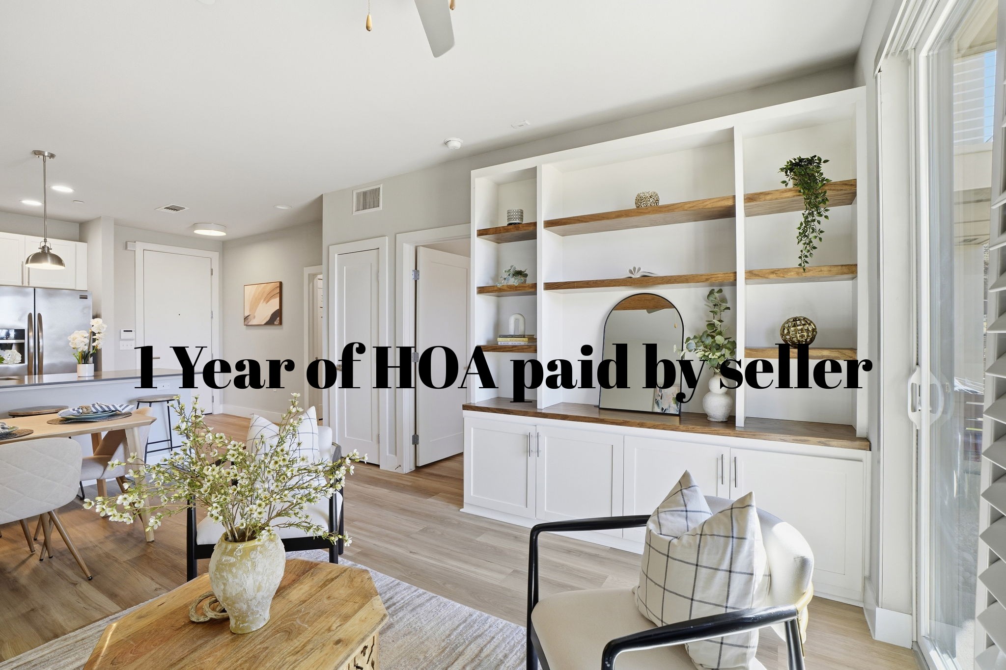 Dining area with light wood-type flooring and ceiling fan