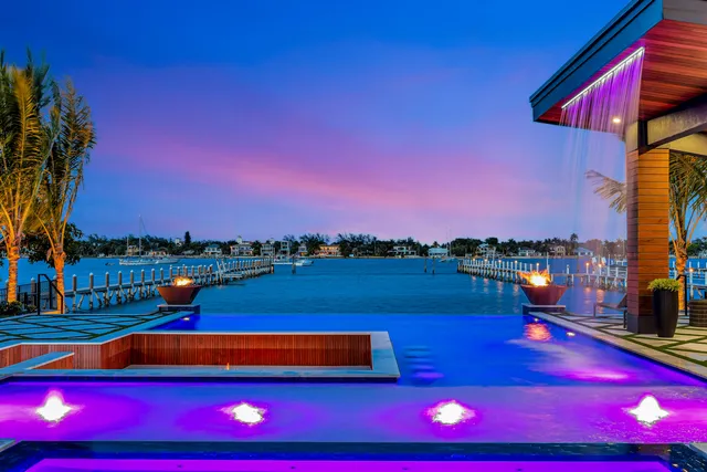 a view of an outdoor space with a swimming pool