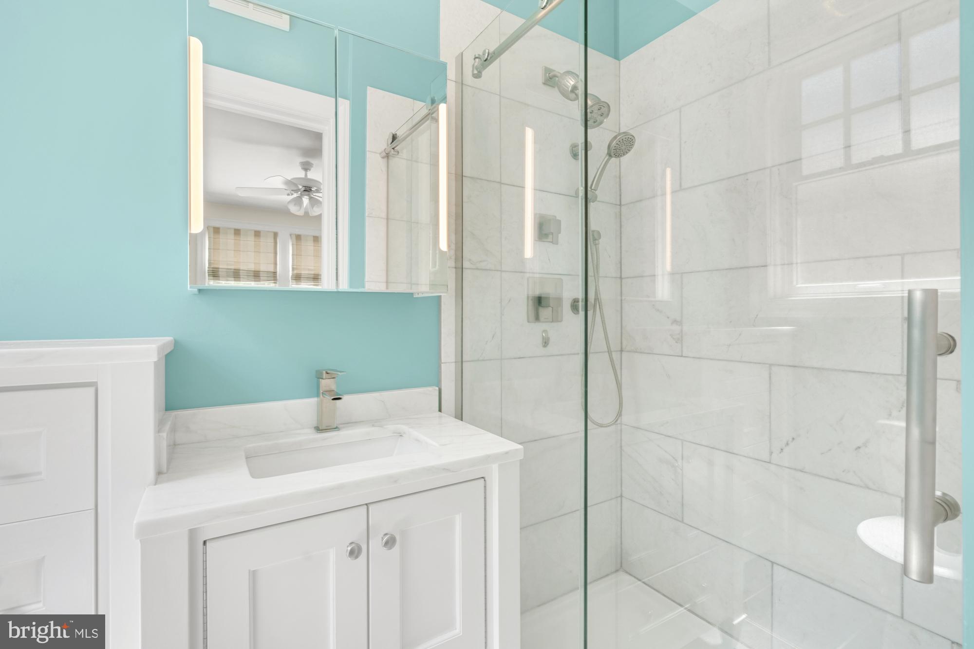 2812 39th Street Northwest Washington, DC 20007 - Photo 15 of 33 Marble, walk-in shower in Primary Bathroom