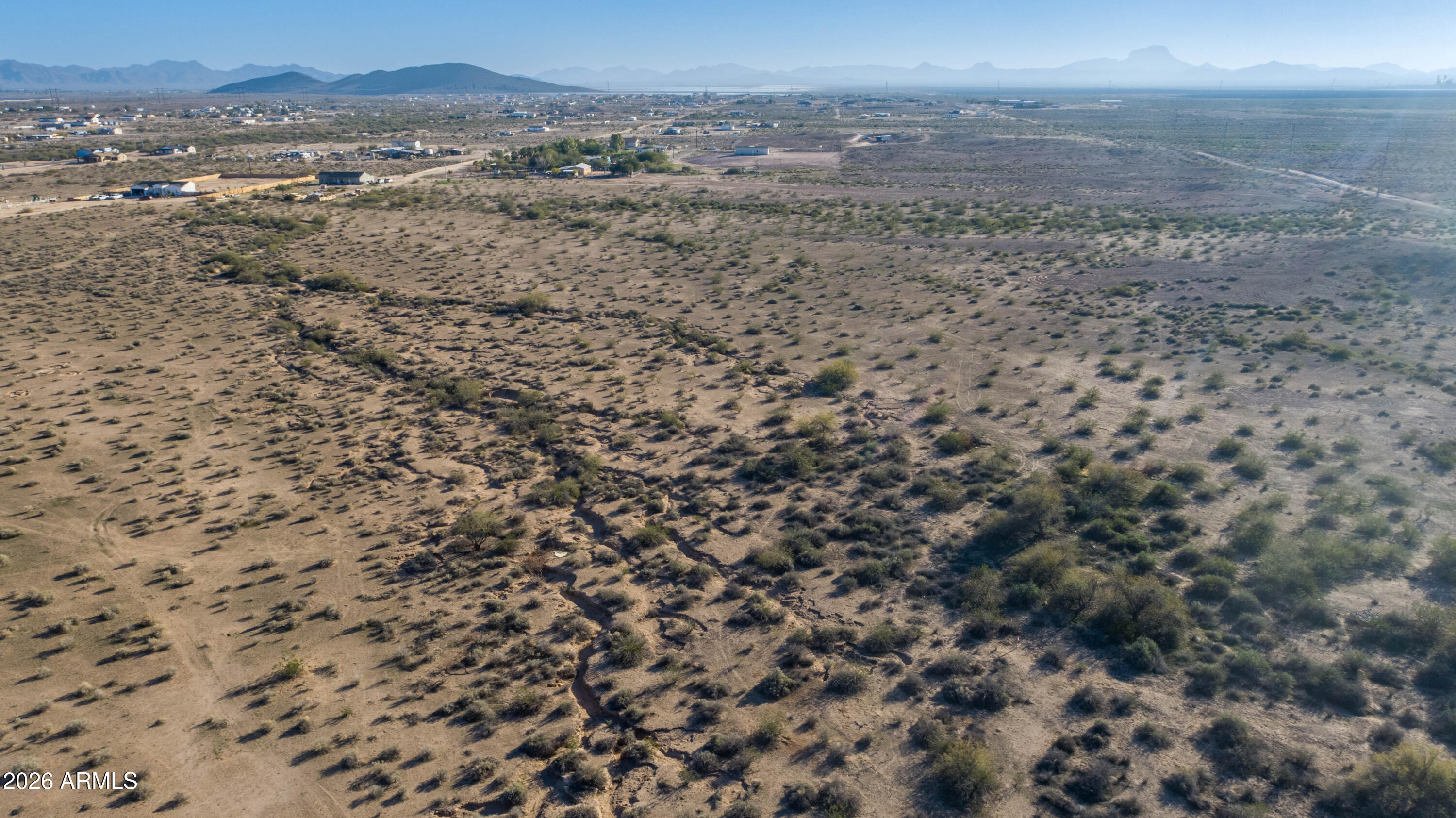 a view of a dry yard with lots of trees