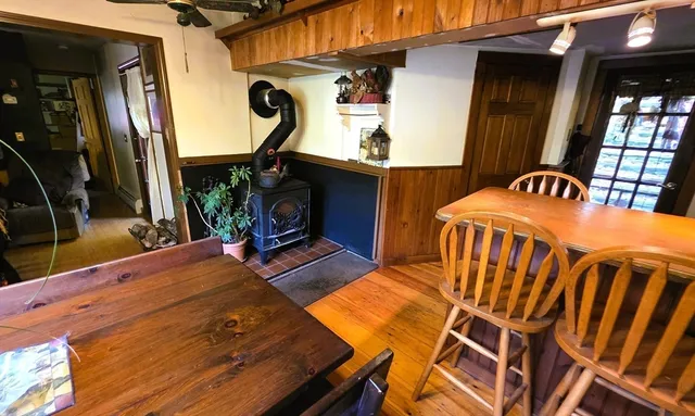 a view of outdoor dining area with chairs and tables