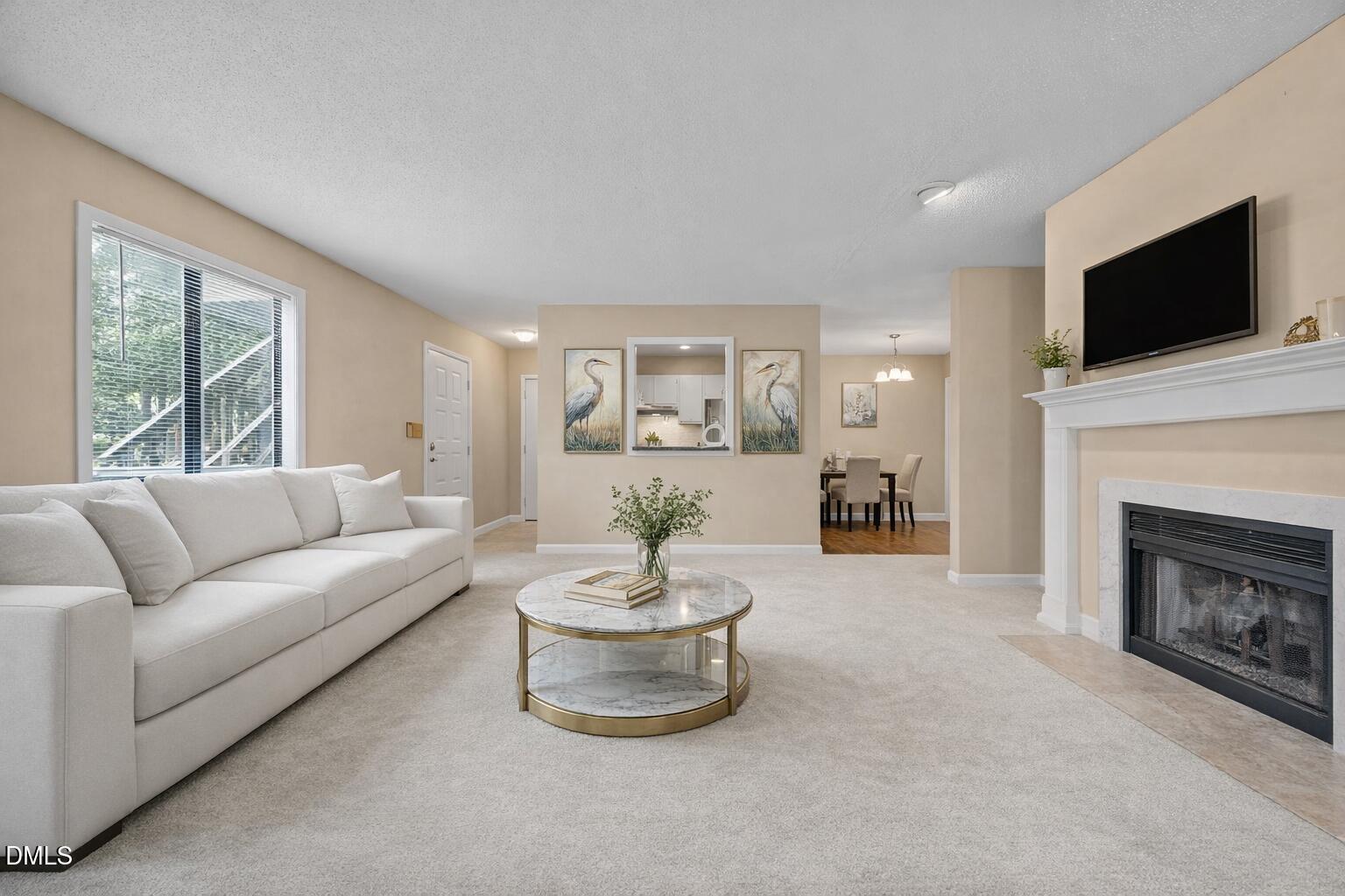 Elegant living room with heron art