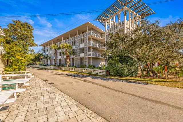 a view of a building with a street