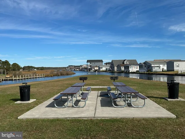 a view of a lake with couches chairs