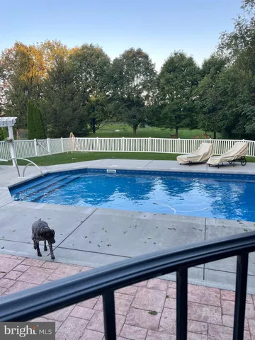 a view of a swimming pool with a yard