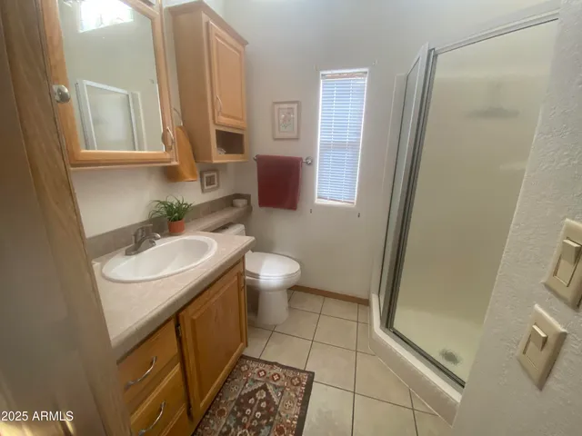 a bathroom with a sink a toilet a mirror and shower