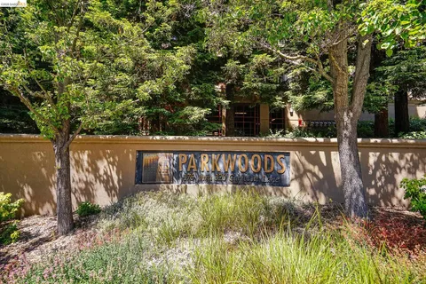 a view of a street sign under a large tree