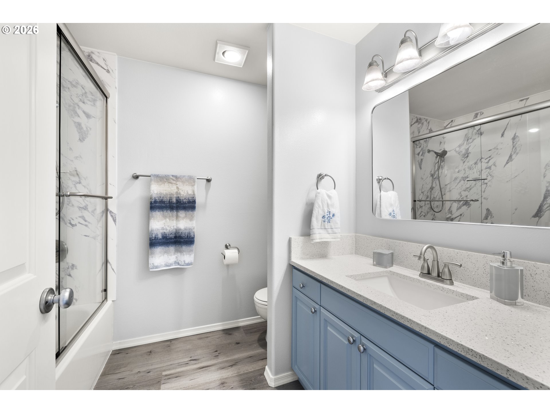 535 Maple Street Mount Angel, OR 97362 - Photo 37 of 48 a bathroom with a sink vanity granite and a mirror