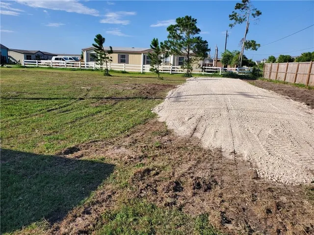 a view of a park with large trees