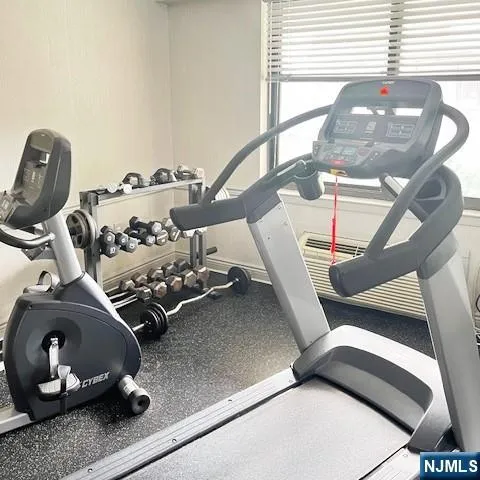 a view of a room with gym equipment