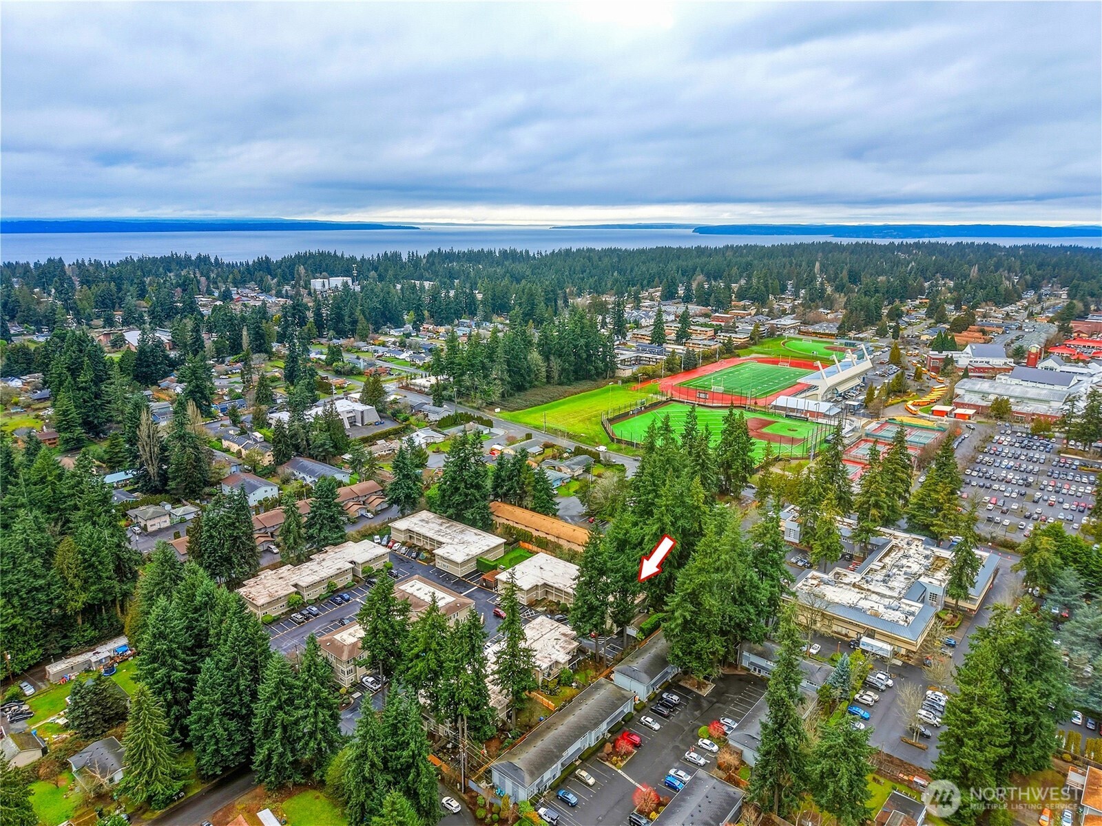 7809 218th Street Southwest, Unit 12 Edmonds, WA 98026 - Photo 32 of 34 an aerial view of residential building and lake view