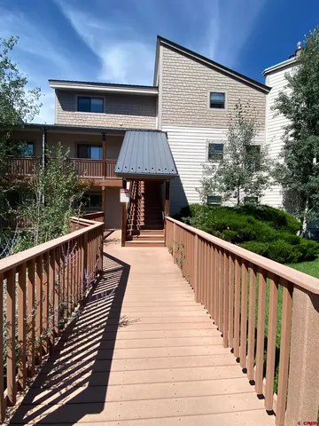 a porch with seating space