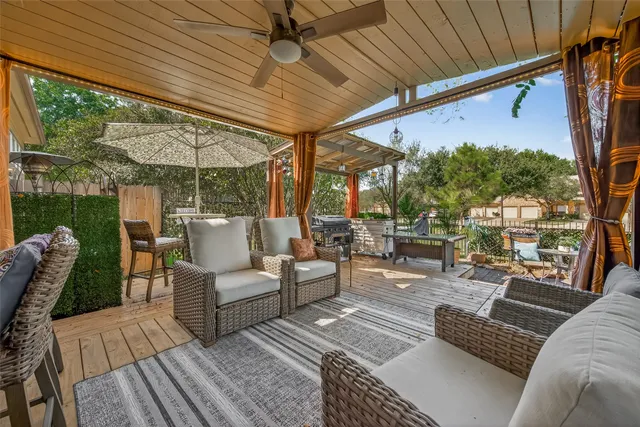 a outdoor living space with furniture