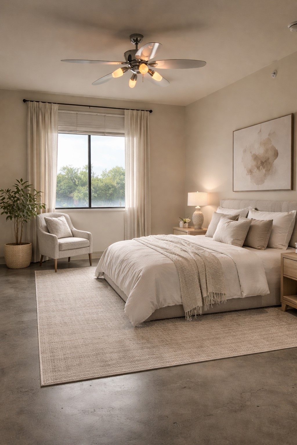 3016 Guadalupe Street, Unit 203 Austin, TX 78705 - Photo 16 of 16 a bedroom with a large bed and a chandelier