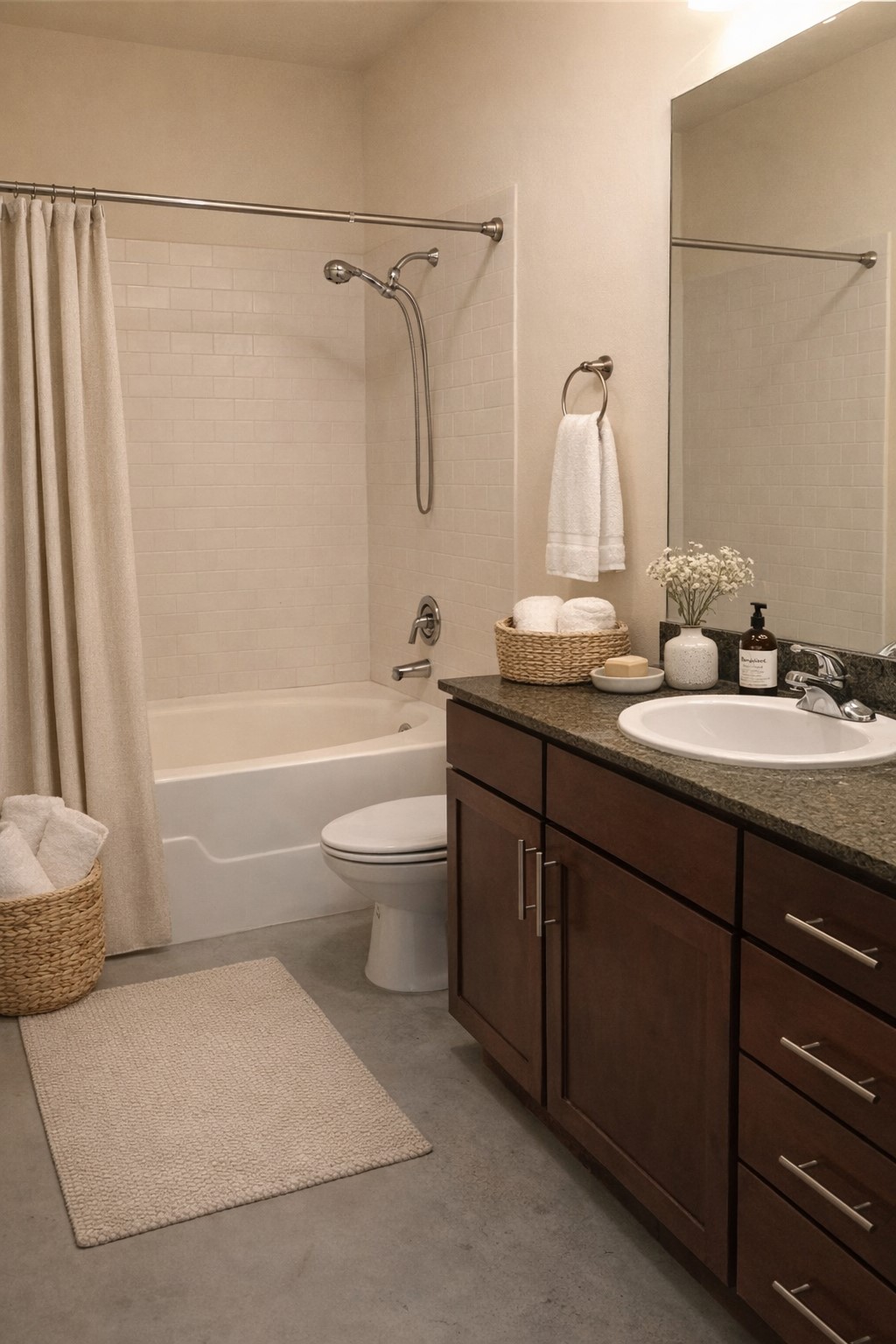 3016 Guadalupe Street, Unit 203 Austin, TX 78705 - Photo 9 of 16 a bathroom with a granite countertop sink toilet and shower